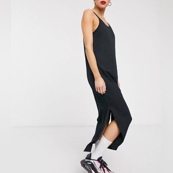 Nike Premium Jersey Slip Dress Midi Dress in Black Size S - Picture 4 of 4